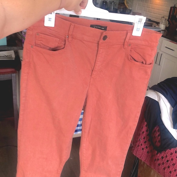 Ann Taylor Modern Fit Skinny Ankle Jeans in Peach/Coral - Picture 2 of 4